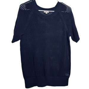 Gap Womens Navy Blue Short Sleeve Mesh‎ Knit Sweater Top Size L Crochet